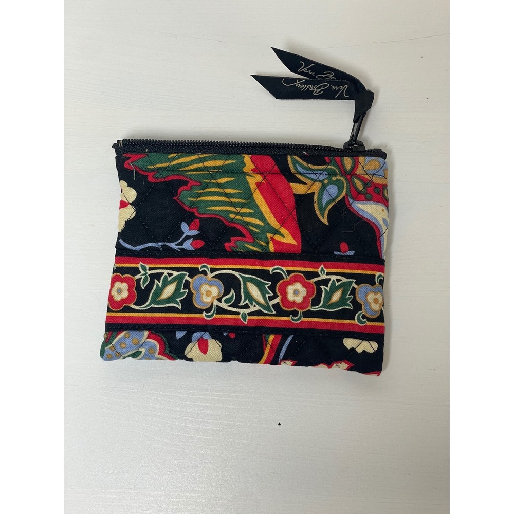 Vera Bradley Quilted Change Pouch Bag Black Floral Pattern Zippered Small
